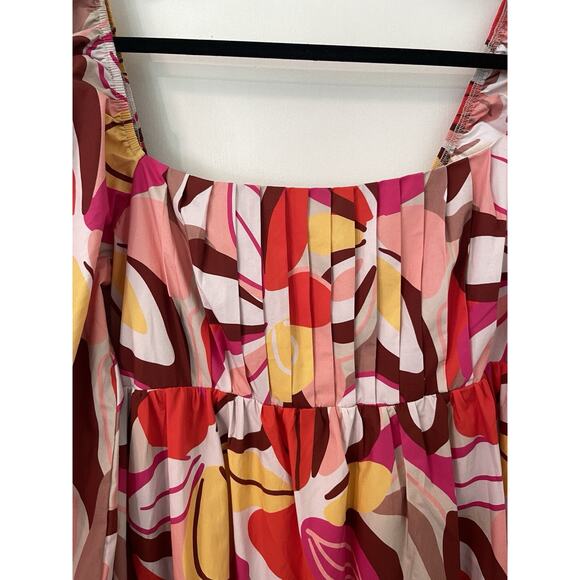 Peach Love California Maxi Dress Size L Bright Floral Cotton Wedding Summer - Picture 4 of 12